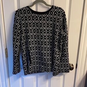 J. Jill Black and White Diamond-Pattern Long Sleeve Top size M